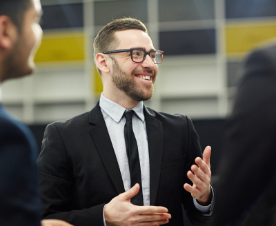 Hand gestures by salesperson